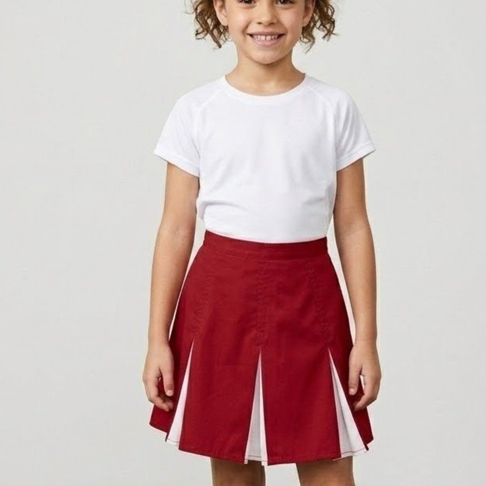 Pleated Cheerleader Skirt Girls 22" Waist Red White Uniform Costume Age 7-8 year